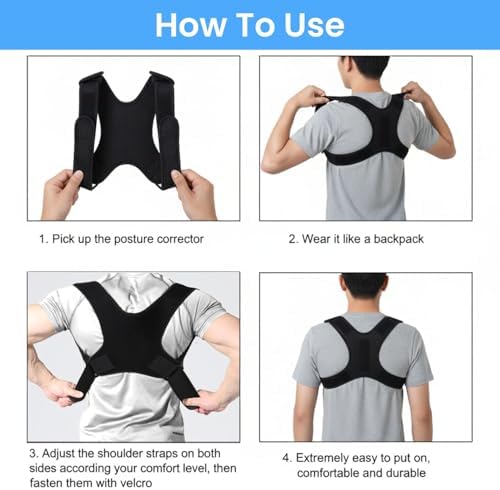 Adjustable Posture Corrector Brace for Men Universal Fit Upper Back, Shoulder & Clavicle Support, Helps Improve Posture & Relieve Neck, Shoulder & Back Pain (Patented Design)