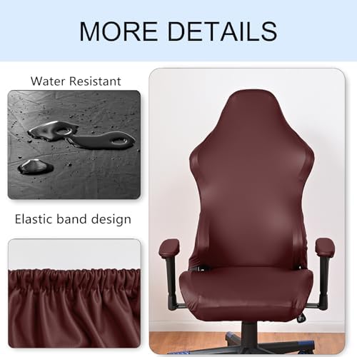 Waterproof PU Leather Gaming Chair Cover, Ergonomic Office Computer Game Chair Slipcovers, 4pcs Set Anti-Slip Stretchy Covers for Reclining Racing Gaming Chair (Wine Red)