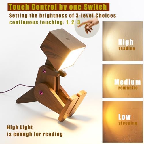 Cute Cool Wood Dinosaur Table Lamp Reading, Walnut Black