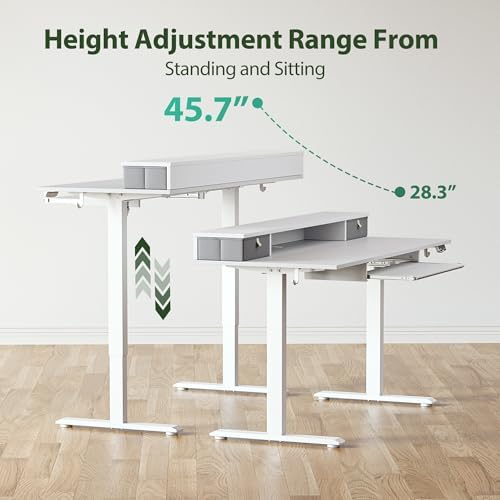 Agilestic 55 Inch Standing Desk with Drawers & Keyboard Tray, White