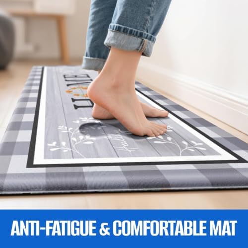 Kitchen Mats 2PCS, Anti Fatigue Rugs, 17.3x30+17.3x47.2in, Grey