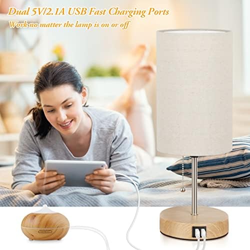 Lakumu Set of 2 Table Lamps, Modern Bedside Desk Lamps with Pull Chain