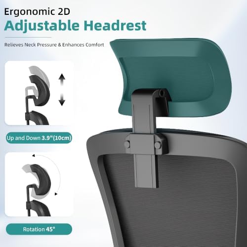Ergonomic Mesh Office Chair with 2D Adjustable Headrest and Lumbar Support