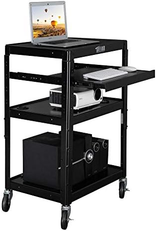 TUFFIOM AV Presentation Cart for Video Projector Laptop Computer, Mobile Workstation Utility Media Cart for School Classroom Office, Rolling Storage Stand with Keyboard Shelf