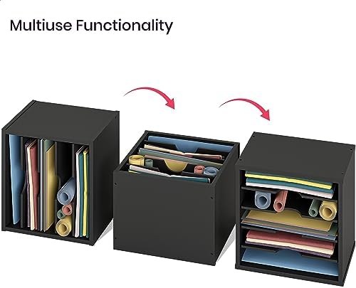 Ballucci 5-Tier File Organizer for Desk, Wooden Mail Sorter, Office Desk Organization, Paper Storage Organizers, Folder holder for desk, Letter Trays & Stacking Supports, Adjustable Shelves, Black