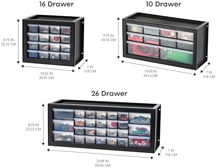 IRIS USA 16-Drawer Small Drawer Organizer, Garage Desk Storage, Black