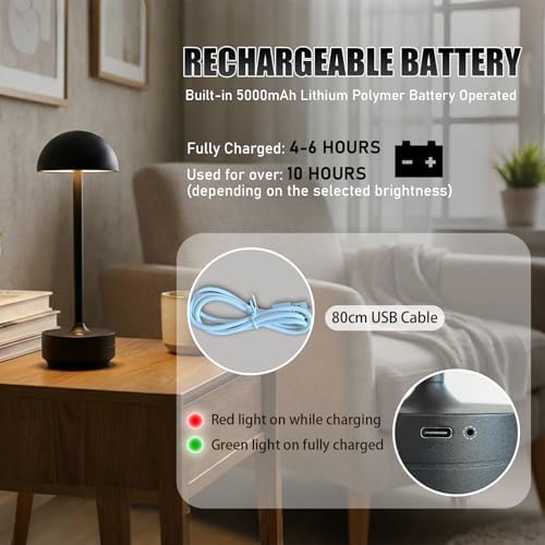 LED Cordless Table Lamp 5000mAh Rechargeable Battery Light Black