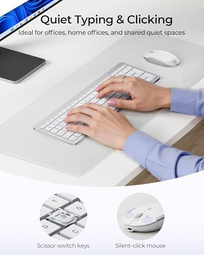 seenda Rechargeable Wireless Keyboard and Mouse Combo, Silver and White
