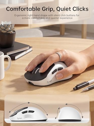 hunart H6 49g Wireless Mouse, Bluetooth & 2.4GHz, Rechargeable, Black＆White