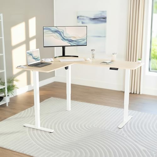 VIVO Light Wood 63 x 55 in Corner Standing Desk, DESK-E3CTC