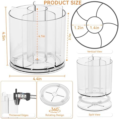 Yieach 360 Rotating Acrylic Clear Pen Holders and Pencil Cups for Desk,Small Cute Desk Organizers Accessories and Makeup Brush Holder,Spinning Pencil Caddy School Supplies Organizer for Teacher,1PCS