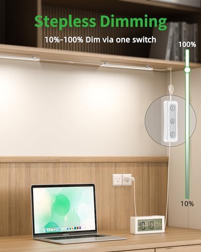 Plug-in Under Cabinet Lighting, Dimmable Under Counter Lights for Kitchen, 2pcs 12 Inch, Natural White 4500K Linkable Wired Closet Light, Indoor USB Led Lights Bar for Desk,Sink,Workbench