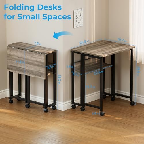 GreenForest Folding Desk with Wheels, 24.8" Rolling Table for Small Spaces