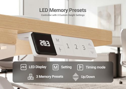 YDN Electric Standing Desk Adjustable Height, 63 x 24 Inches Sit Stand up Desk with Memory Presets & Cable Management, Home Office Desk for Office & Computer Workstation, White Frame/Nature Top