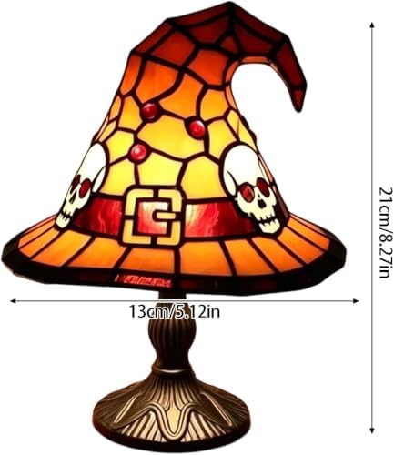 Stained Glass Witch Hat Lamp, Handcrafted Resin Halloween Witch Lamp (Orange)