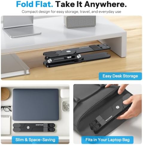 OMOTON LA10 360° Rotating Laptop Stand Riser Foldable for Desk, Black