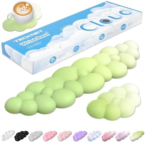 TECKNET Cloud Keyboard Wrist Rest Set, Cloud Wrist Rest with Non-Slip Base, PU Leather Wrist Pad for Keyboard with Ergonomic Memory Foam for Computer Laptop Gaming & Pain Relief, Gradient Green