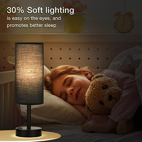 Black Touch Table Lamp for Bedroom - Small Bedside Desk Lamp for Kids