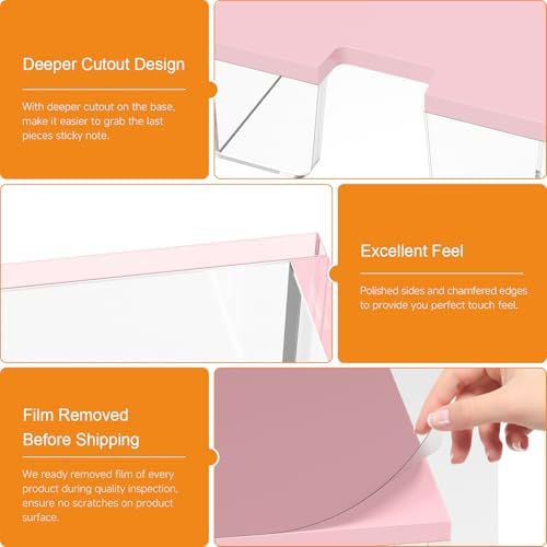 BEEGO Sticky Note Holder Organizer - 4x6 in Clear and Lightpink Acrylic Notepad Holder Acrylic Sticky Note Dispenser Cute Memo Holder (NO Pads) for Dorm Room Office Desk Organization