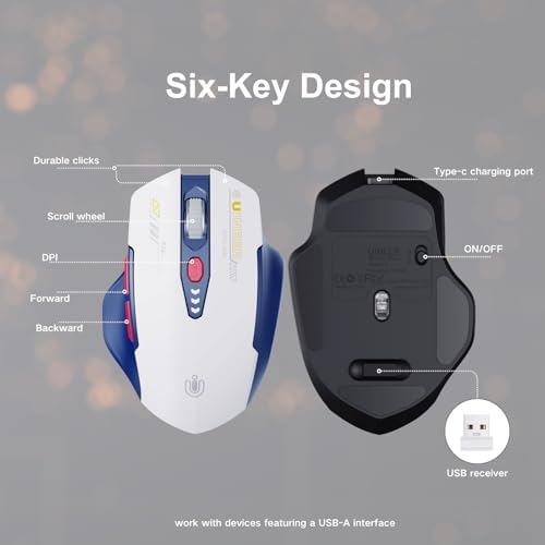 Uineer Wireless Mouse, 2.4GHz Rechargeable Computer Mouse, Battery Display