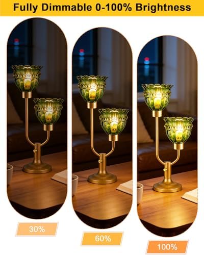 Lightdot Mid Century Modern Green Table Lamp Glass Vintage Lamp Dimmable
