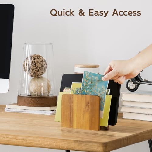 Acacia Wood Mail Organizer, Mail Holder for Desk, Letter Holder for Countertop, Small Envelope Holder, Desk Organizers and Accessories for Home Office