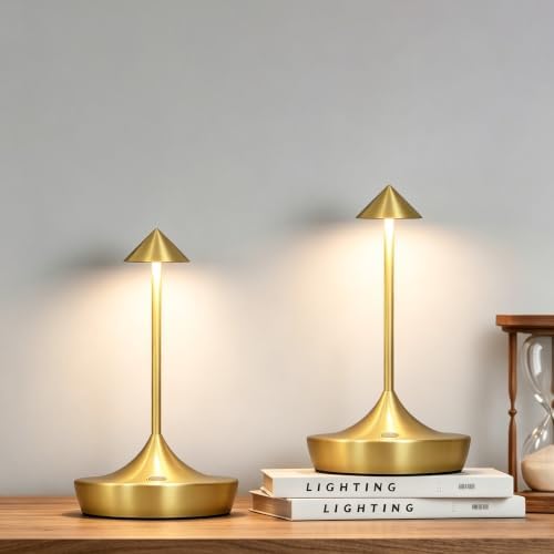 Cordless Rechargeable LED Table Lamp Set of 2, Mini Gold