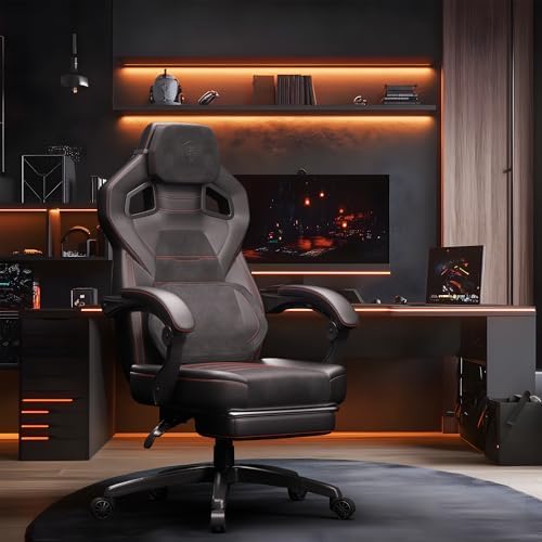 Dowinx Big and Tall Gaming Chair with Footrest, Dark Black