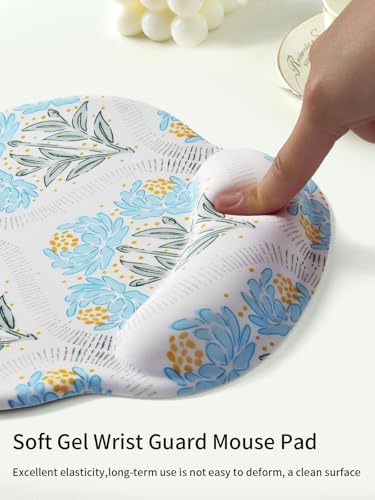 Seorsok Blue Noble Leaves & Floral Mouse Pad with Gel Wrist Support Mouse Pad,Ergonomic Aesthetic,Comfortable Mousepad for Office Game Work Computer,Pain Relief Mousepad with Non-Slip Silicone Base