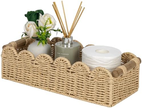 CubesLand Scalloped Toilet Paper Storage Basket W/Handle for Home Decor