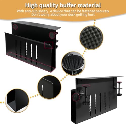 Desk Side Storage, Under Desk Storage, No Drill Steel Hanging Desk Organizer, Laptop Holder, Table Hanging Storages Holder for Office & Home (Black)
