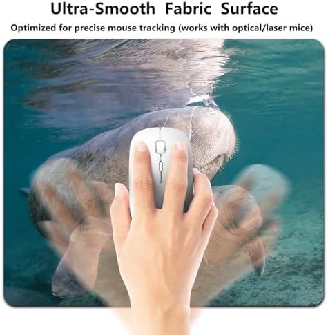 9.5x7.9 Inch Office/Gaming Mouse Pad, Florida Manatee Mother and Calf Marine Mammal Gentle Sea Cow, Cute Anti-Slip Mat for Desk Decor