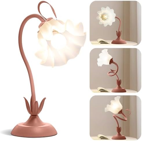 WERFOP Flower Desk Lamp Cute Pink Table Lamp for Bedroom Girls Room