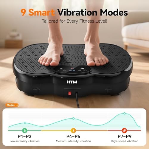 HTM Vibration Plate Exercise Machine, 9 Modes & 120 Speeds, Body Shake Plate with Resistance Bands Slot & Remote Control, Shake Board for Weight Loss Fat Burner Home Fitness Workout