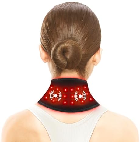 Red Light Cordless Neck Heating Pad with Vibration Massage for Neck Pain Relief, Heat Pad for Neck with 3000mAh Battery, Heated Neck Massager for Soreness Stiffness, 3 Levels Heat & Massage