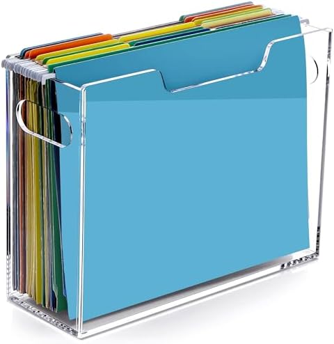 Clear Acrylic Hanging File Organizer Box with Handle, Letter Size Portable File Folder Storage Box, Filing Holder for Desk Home Office - 1 Pack