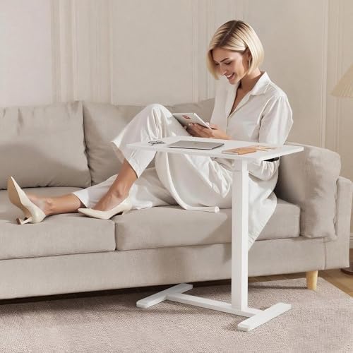 GallopFun Rolling Teacher Standing Desk with Hidden Wheels,Pneumatic Mobile Laptop Table Height Adjustable Small Sit Standing Desk for Home Office,White