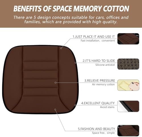 MYFAMIREA 2PCS Car Seat Cushion Pad 1.2" Thick Comfort Seat Protector for Car Driver Seat Office Chair Home Use Memory Foam Seat Cushion with Non Slip Bottom, 20'' x 18.5'', Coffee