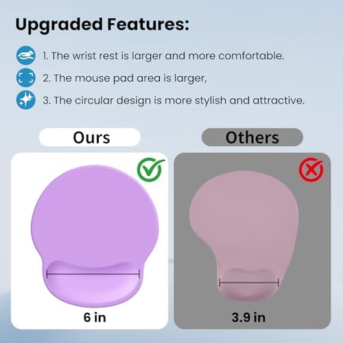 Mouse pad with Wrist Rest,Relieving Pain Memory Foam Computer pad, Ergonomic Desktop Mouse, Silicone Material Mouse pad, with Non-Slip PU Base (Purple)