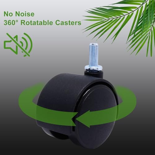 Plastic Caster Wheels 1.5 Inch, M6 Straight-Grained Rod Swivel Casters Set of 4, Black Nylon Replacement Casters Wheels for Furniture Table Cabinet Office Chair