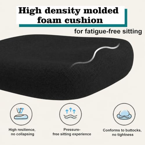 Office Desk Chair for Long Hours & Back Pain Relief – 4“ Thick Molded Foam Cushion, Enhanced Lumbar Support, Padded Flip-up Armrests, Ideal for Office or Study (Black-HR)