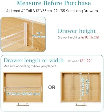 Vtopmart 4" High Drawer Dividers for Clothes, 13"-22" Adjustable, 8 pack