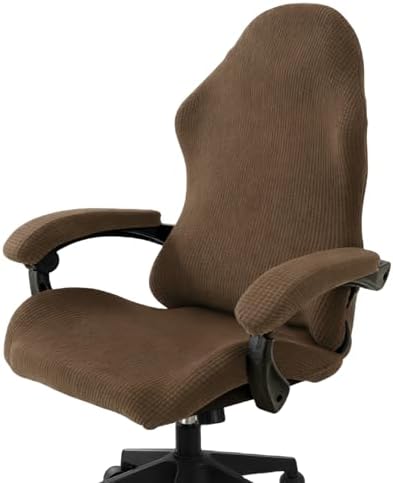 PATIKIL 1 Set Office Chair Cover, Desk Chair Cover Stretchable Universal Computer Seat Slipcover Large with Armrest Covers Zipper for Rolling Office Chairs Home Desk Seat, Brown