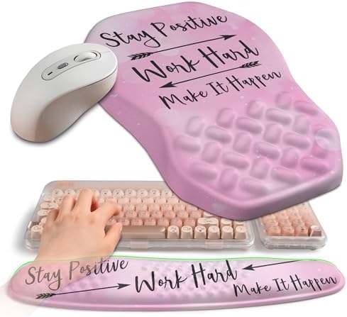 2-in-1 Ergonomic Set, Wave Keyboard Wrist Rest and Massage Slope Mouse Pad Wrist Support, Rebound Memory Foam for Relieve Carpal Tunnel Syndrome and Wrist Pain (Stay Positive)