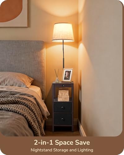 EDISHINE Floor Lamp with Table Dimmable USB-A+Type-C Port, Dark Walnut