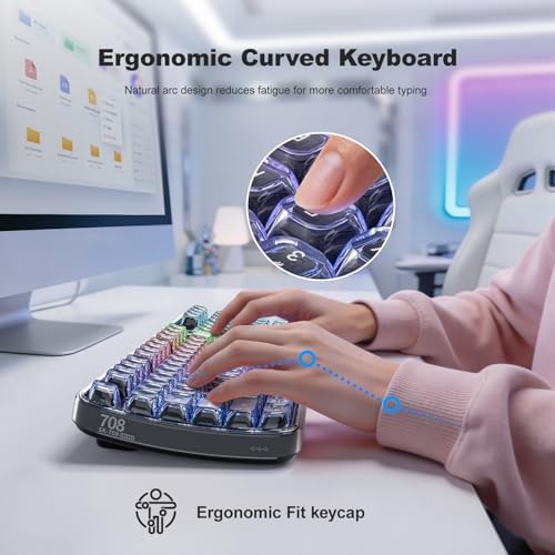 MOFII Upgraded Wireless Ergonomic Keyboard, BT/2.4Ghz Tri-Mode with Natural Curve, RGB Backlit, Rechargeable Battery, Full-Size for Computer/Laptop/Mac/MacBook, Pearl Black