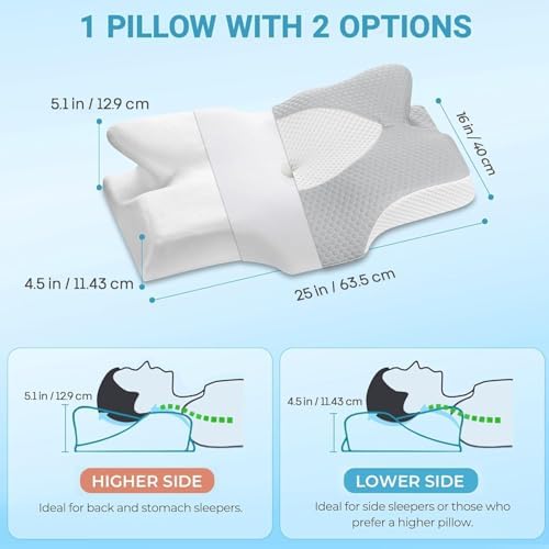 Elviros Cervical Memory Foam Pillow,2 PCS Pillow for Neck & Shoulder Pain