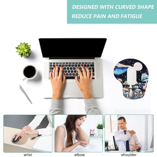 Mouse Pad with Wrist Support, Ergonomic Mouse Pads with Memory Foam Wrist Rest, Easy Typing Pain Relief, Comfortable Home Office Computer Wrist Support Pads for Working Studying Gaming, Mushroom