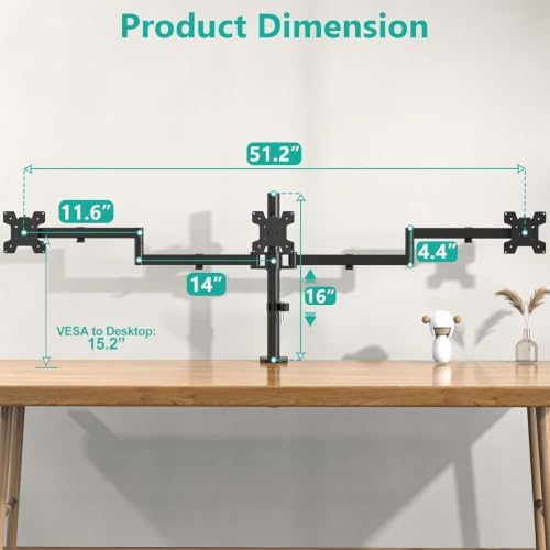 WALI Adjustable Triple Monitor Mount for 13-27 inch Screens, 22 lbs per Arm