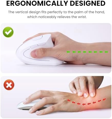 2.4GHz Wireless Vertical Ergonomic Mouse and Keyboard Combo Ultra-Thin Portable Size for PC Desktop Computer Laptop Mac Tablet (A) (Right) (White)